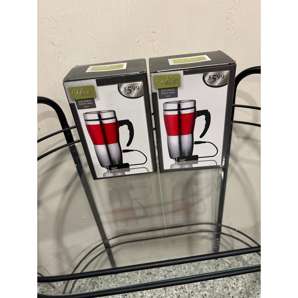 Home Elements Electrical Travel Mug 14oz Red Stainless Steel 12V USB Lot of 2